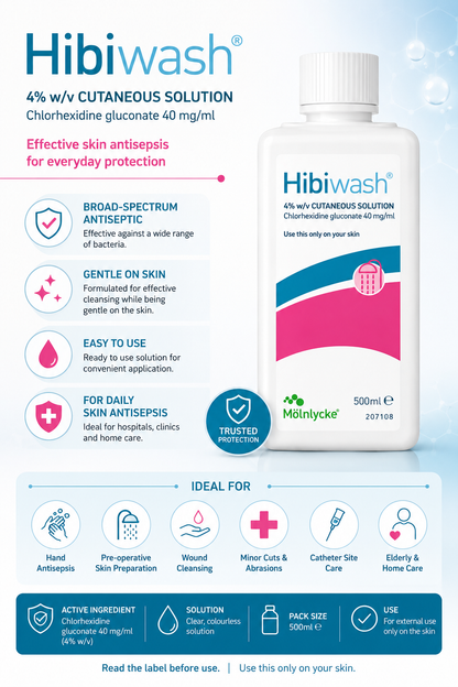 Hibiwash Antimicrobial Skin Cleanser 500ml | Chlorhexidine Wash