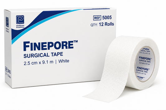 Finepore White Surgical Tape 2.5cm Box of 12 | Hypoallergenic Medical Tape