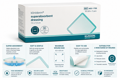 Kliniderm Super Absorbent 7.5x7.5cm Box of 50 | Wound Dressings Sterile