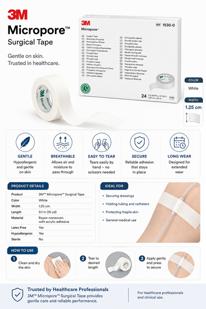 Micropore White Tape 1.25cm x6 + Sterile Non Woven Swabs 7.5cm x10