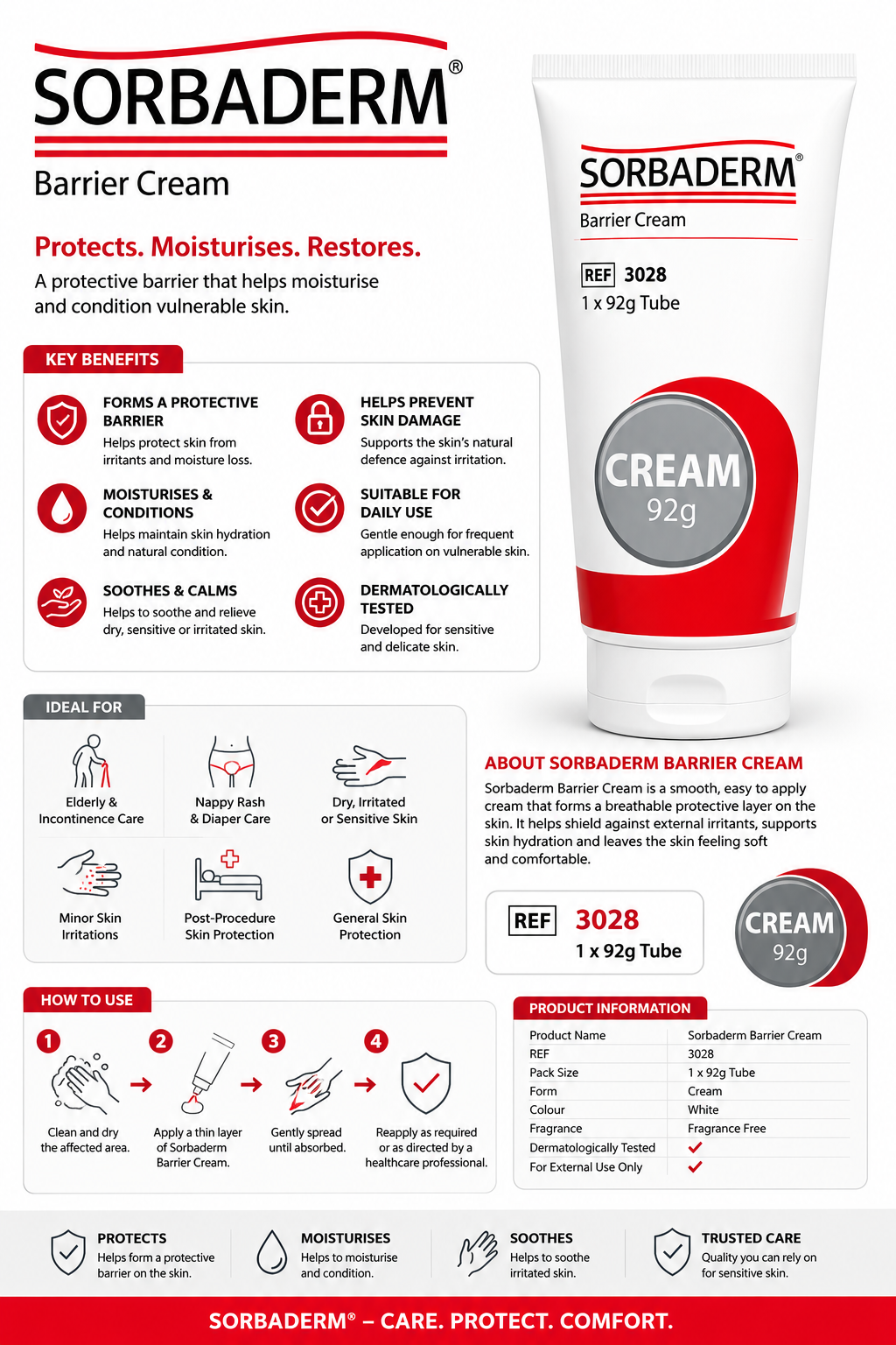 Sorbaderm Barrier Cream 92g Tube | Moisturising Skin Protectant Cream
