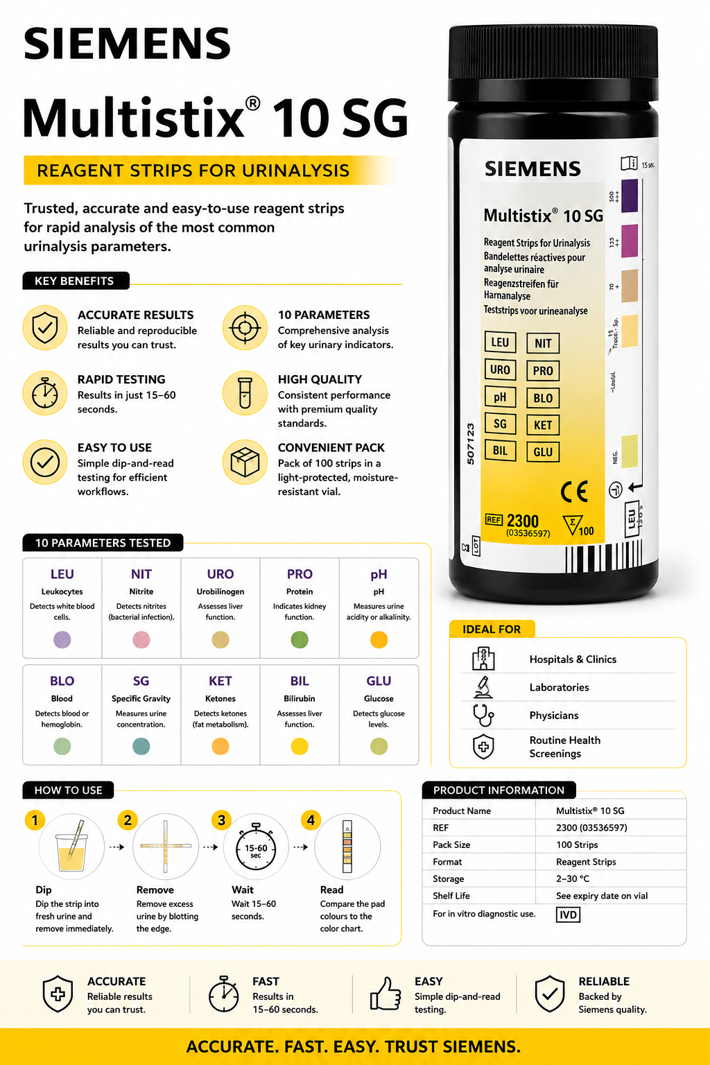 Multistix 10SG Urinalysis Test Strips Box of 100 | Urine Test Strips