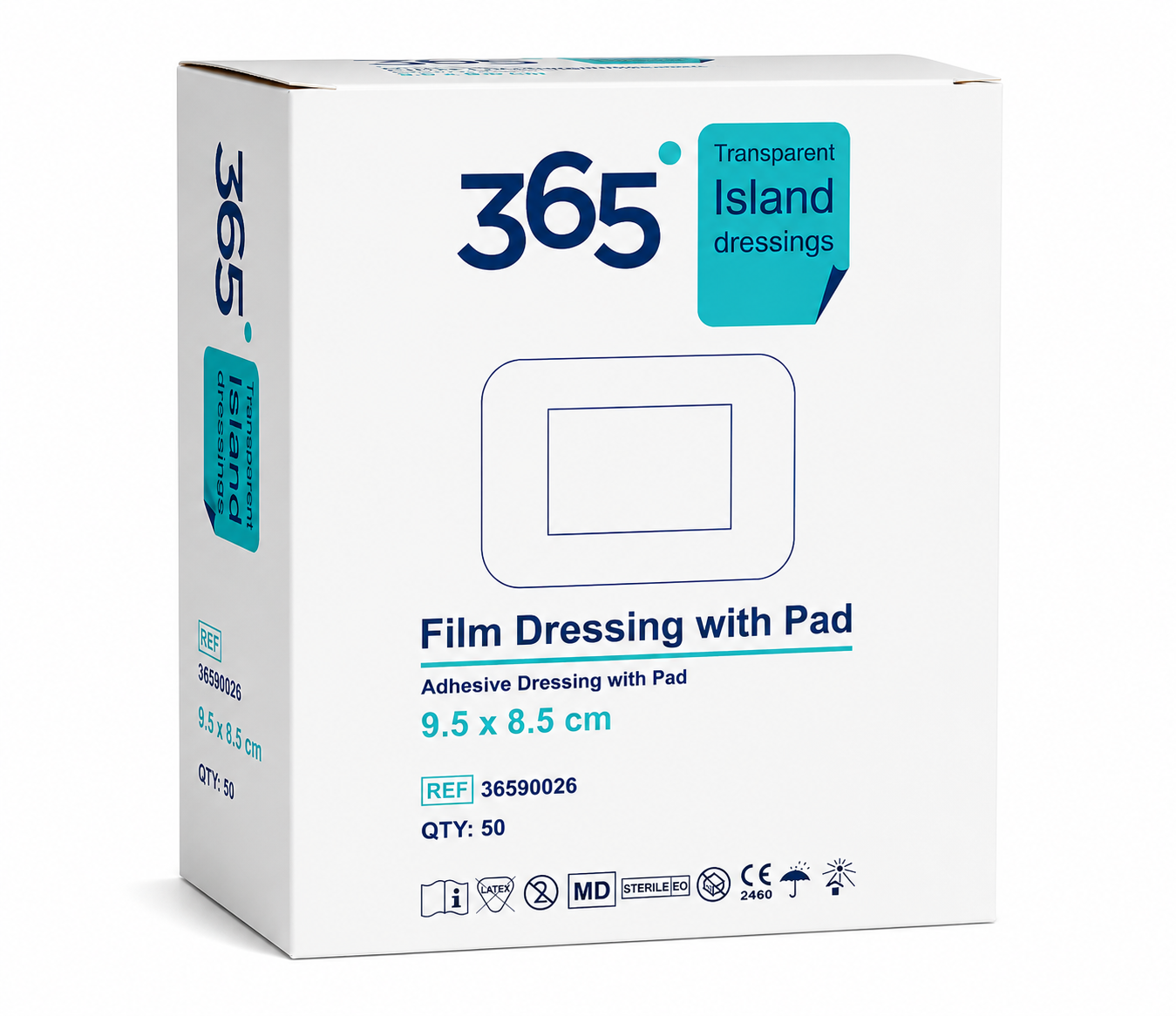 365 Film Island Dressing 8.5x9.5cm Box of 50 | Sterile Waterproof Dressing