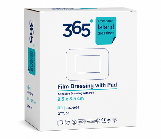 365 Film Island Dressing 8.5x9.5cm Box of 50 | Sterile Waterproof Dressing