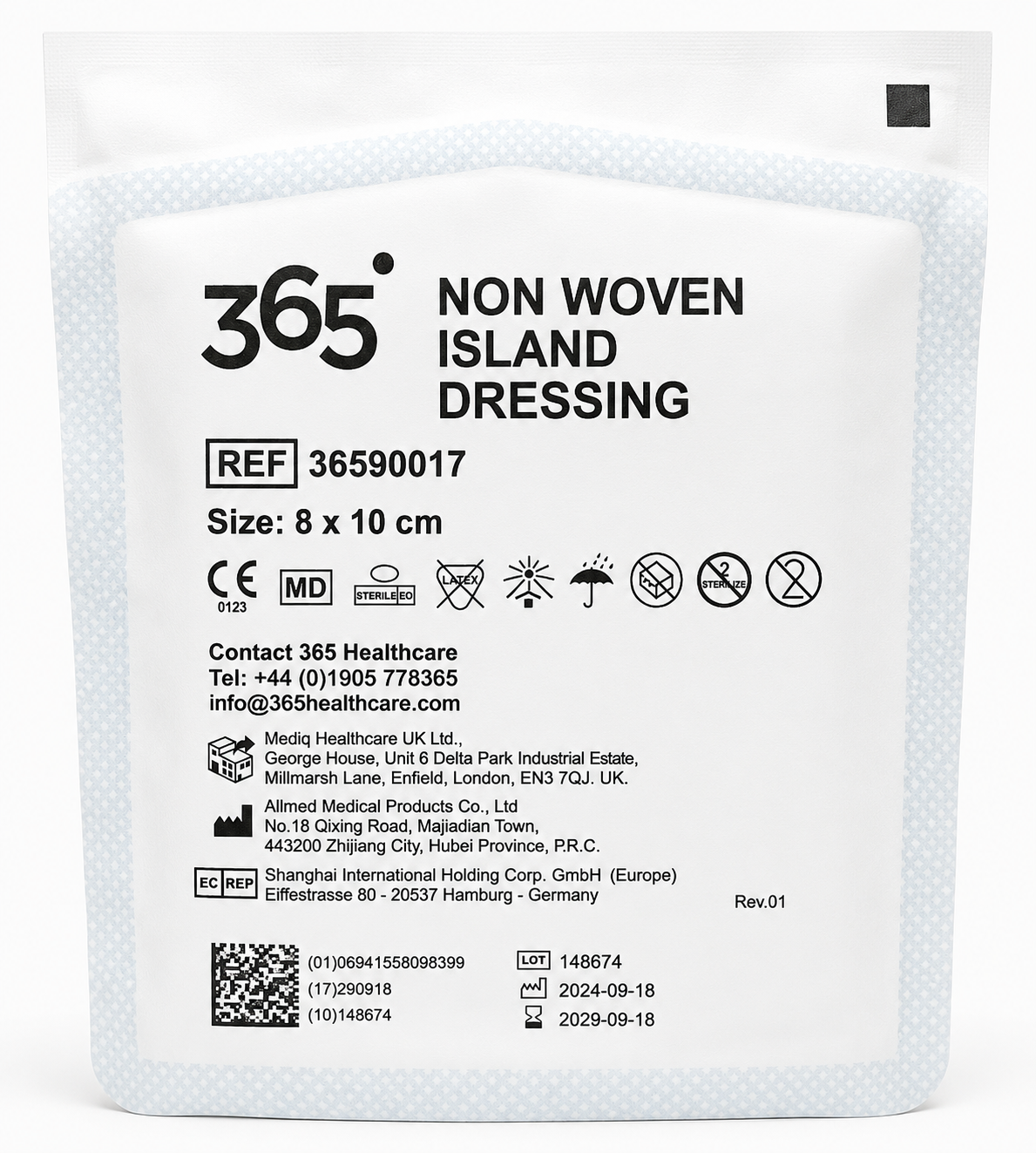 365 Sterile Non Woven Island Dressing 8x10cm | Adhesive Wound Dressings
