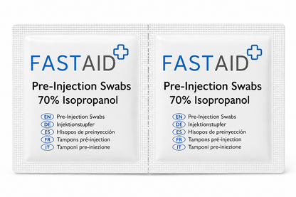 FastAid Pre Injection Swabs Box of 100 | Alcohol Skin Cleansing Wipes