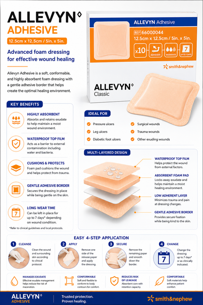 Allevyn Adhesive 12.5x12.5cm Box of 10 | Foam Wound Dressings