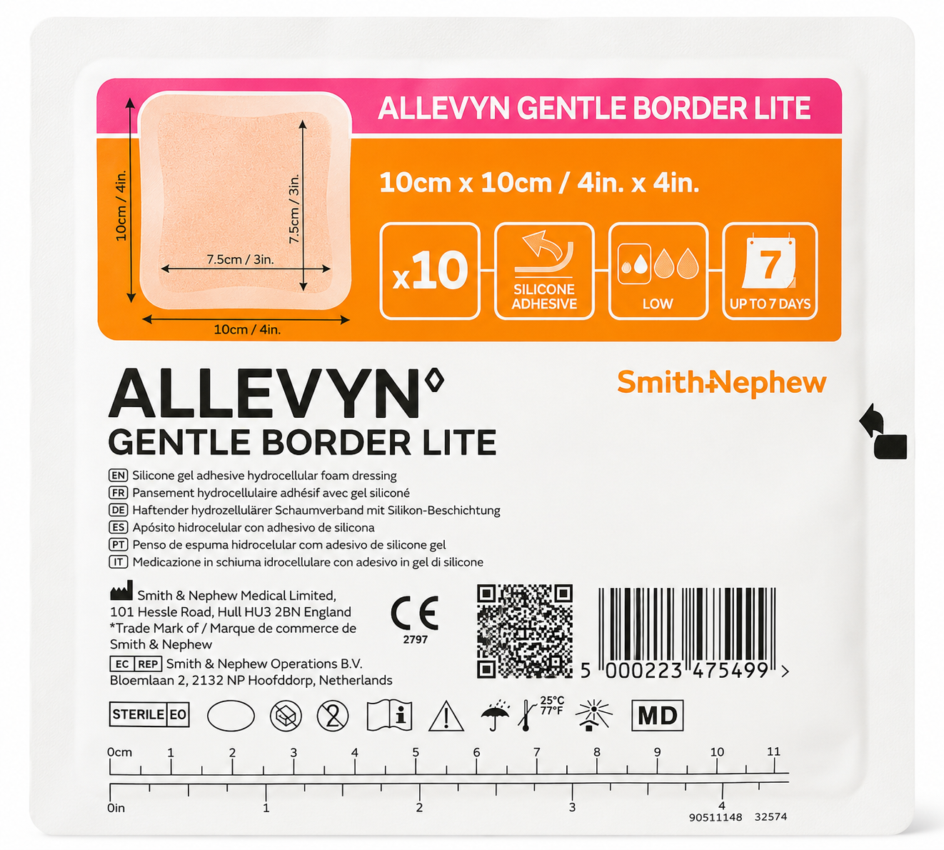 Allevyn Gentle Border Lite 10x10cm Box of 10 | Foam Dressings