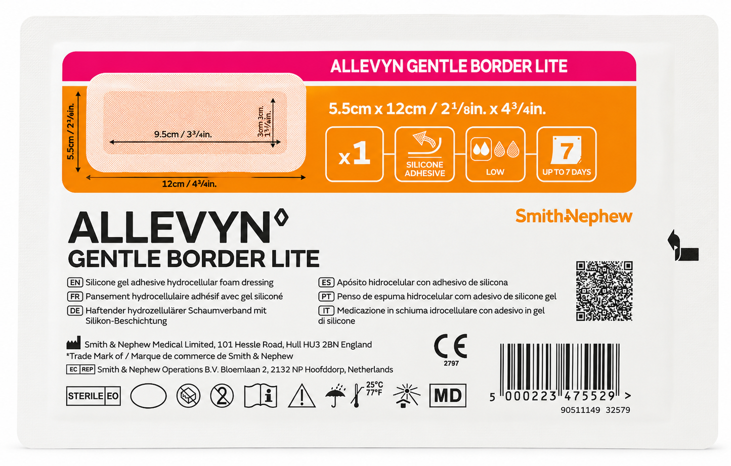Allevyn Gentle Border Lite 5.5x12cm Box of 10 | Foam Dressings