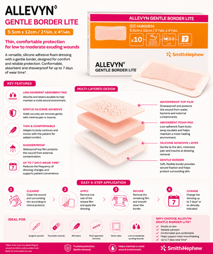 Allevyn Gentle Border Lite 5.5x12cm Box of 10 | Foam Dressings