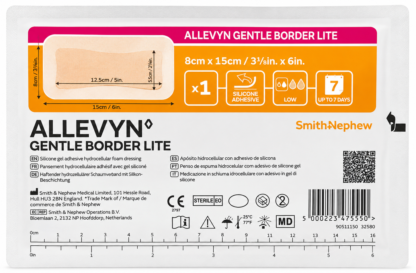 Allevyn Gentle Border Lite 8x15cm Box of 10 | Foam Wound Dressings