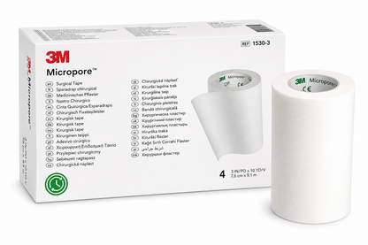 3M Micropore White 7.5cm Box of 4 | Hypoallergenic Surgical Tape