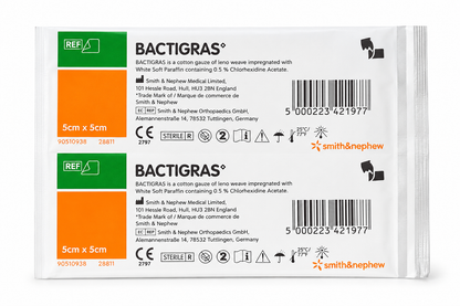 Bactigras 5x5cm Box of 50 | Sterile Paraffin Gauze Wound Dressings