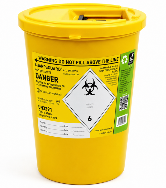 Sharpsguard 5L Yellow Sharps Container Bin & Lid | Clinical Sharps Bin