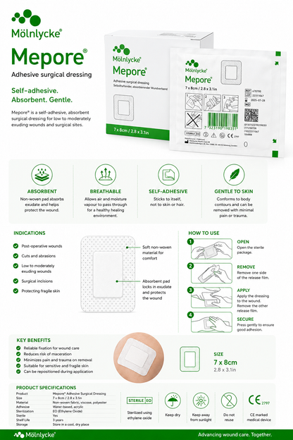 Mepore 7x8cm Box of 55 | Sterile Self Adhesive Wound Dressings