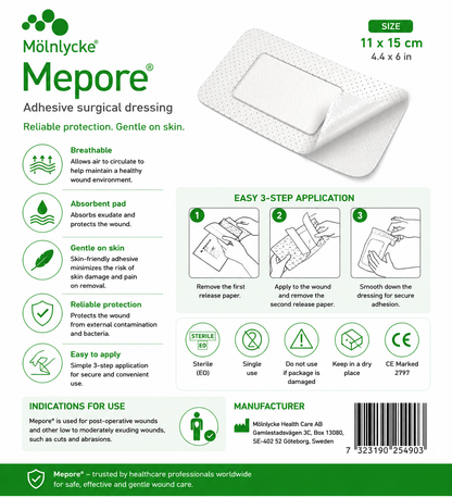 Mepore 11x15cm Box of 40 | Sterile Self Adhesive Wound Dressings