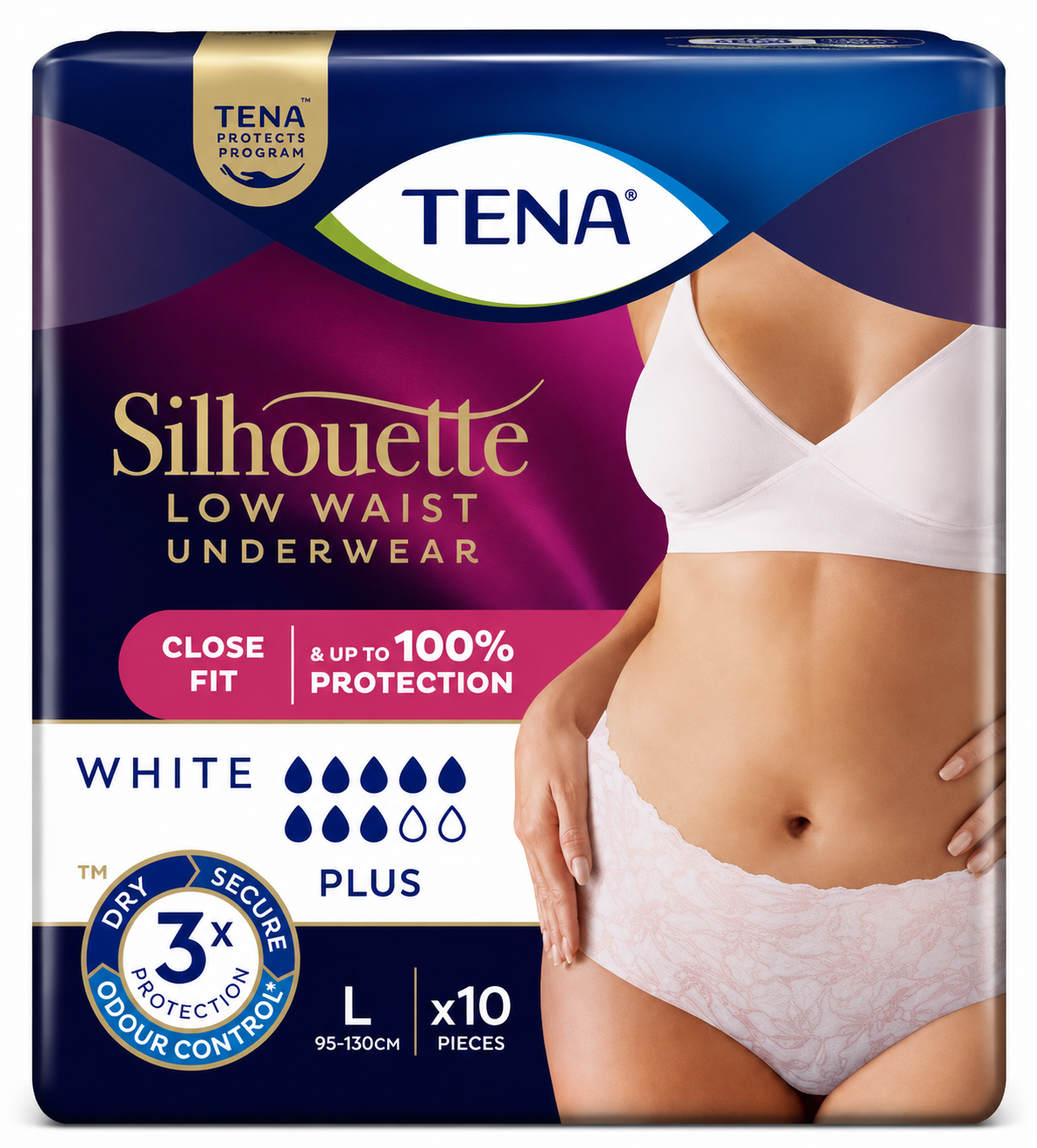TENA Silhouette Plus White Large Pack of 10 | Discreet Incontinence Pants
