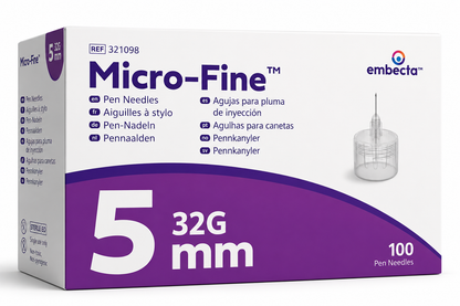 Embecta Micro Fine Pen Needles 32G 5mm Box of 100 REF 321098 Sterile