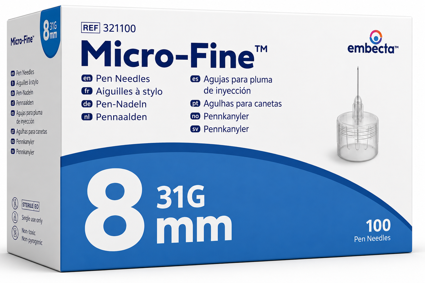 Embecta Micro Fine Pen Needles 8mm Box of 100 REF 321100 | Sterile Needles