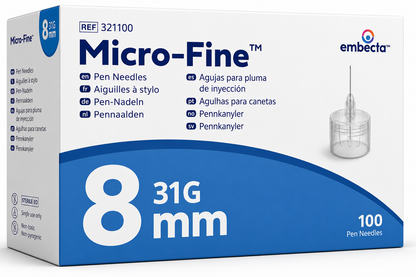 Embecta Micro Fine Pen Needles 8mm Box of 100 REF 321100 | Sterile Needles