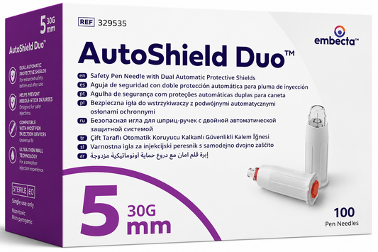 Autoshield Duo 5mm 30G Safety Pen Needles Box of 100 | Sterile Needles
