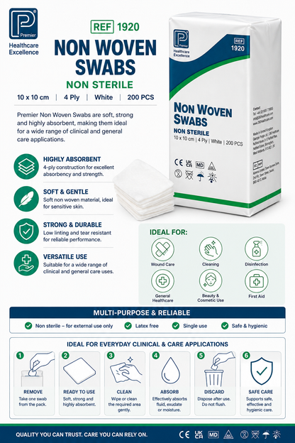 Non Woven Swabs 10x10cm 4 Ply Non Sterile Pack of 200 | Medical Gauze
