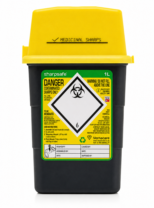 Sharpsafe 1 Litre Grey Sharps Bin with Yellow Lid
