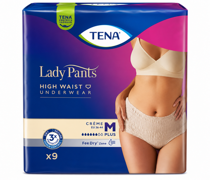TENA Lady Pants Plus Crème Medium Pack of 9 | Discreet Incontinence Pants