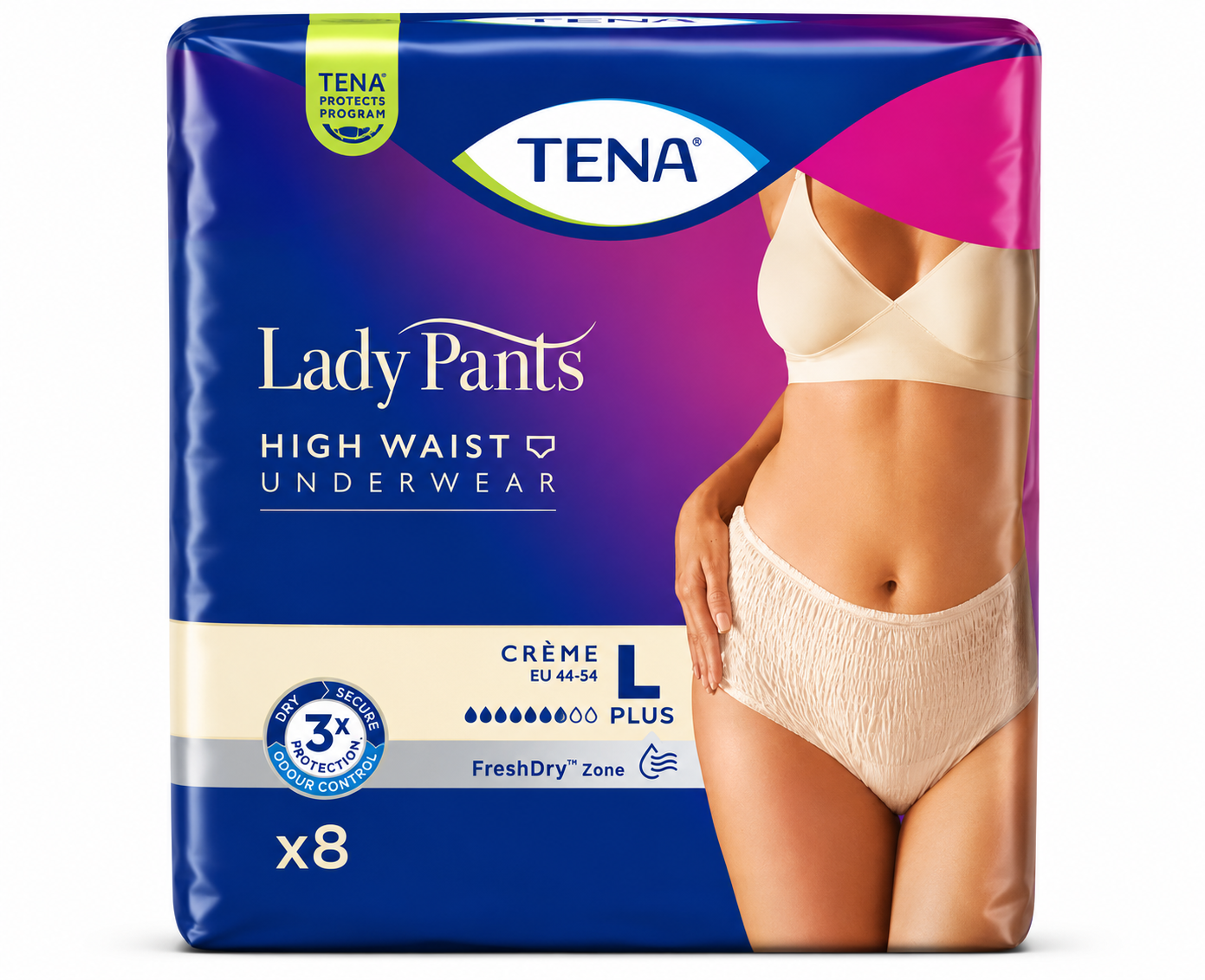 TENA Lady Pants Plus Crème Large Pack of 8 | Discreet Incontinence Pants