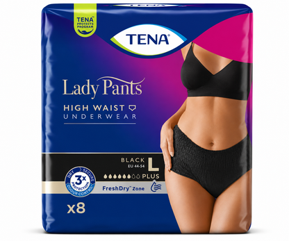 TENA Lady Pants Plus Black Large Pack of 8 | Discreet Incontinence Pants
