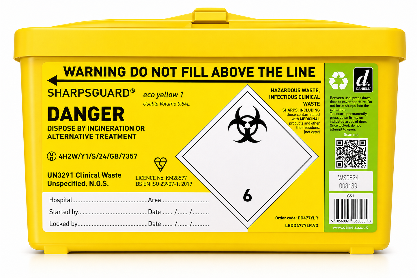 Sharpsguard 1 Litre Yellow Sharps Container