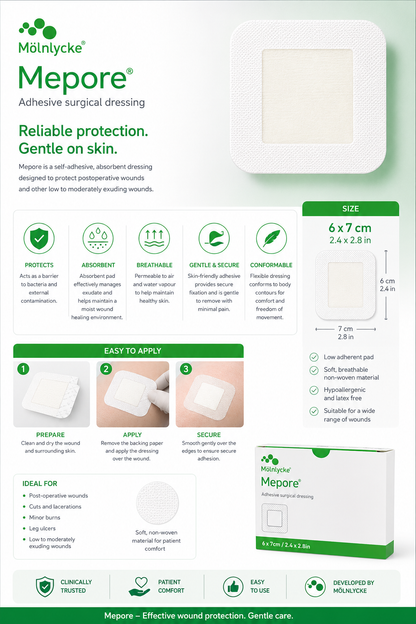 Mepore 6x7cm Box of 60 | Sterile Self Adhesive Wound Dressings