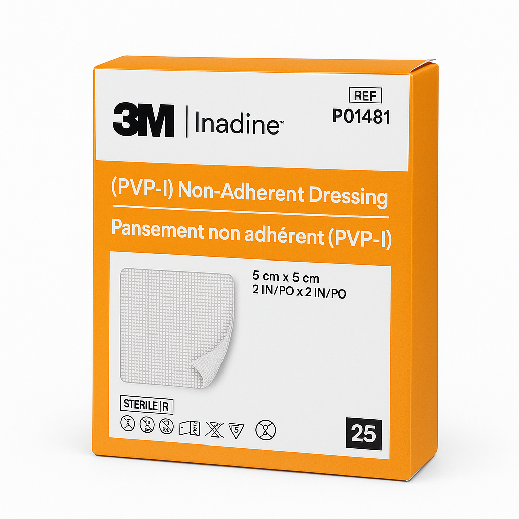 Inadine 5x5cm Box of 25 | PVP-I Non Adherent Wound Dressings Sterile