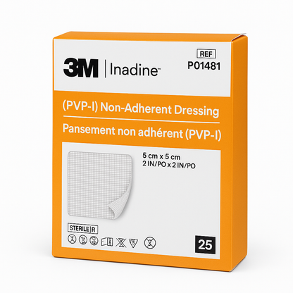 Inadine 5x5cm Box of 25 | PVP-I Non Adherent Wound Dressings Sterile