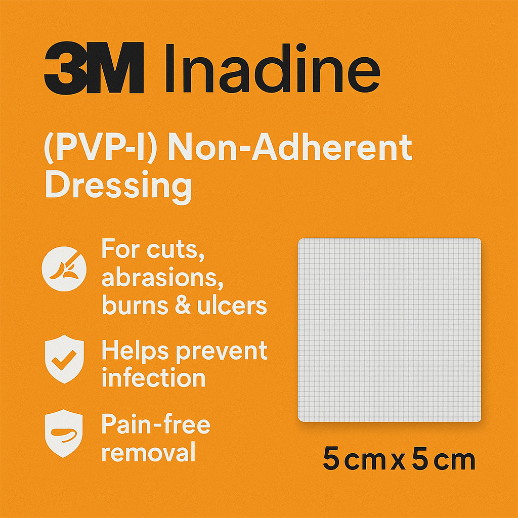 Inadine 5x5cm Box of 25 | PVP-I Non Adherent Wound Dressings Sterile