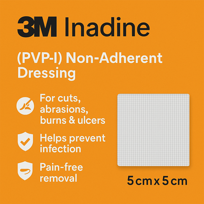 Inadine 5x5cm Box of 25 | PVP-I Non Adherent Wound Dressings Sterile