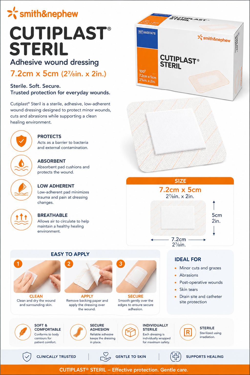 Cutiplast Steril 7.2x5cm Box of 100 | Sterile Adhesive Dressings
