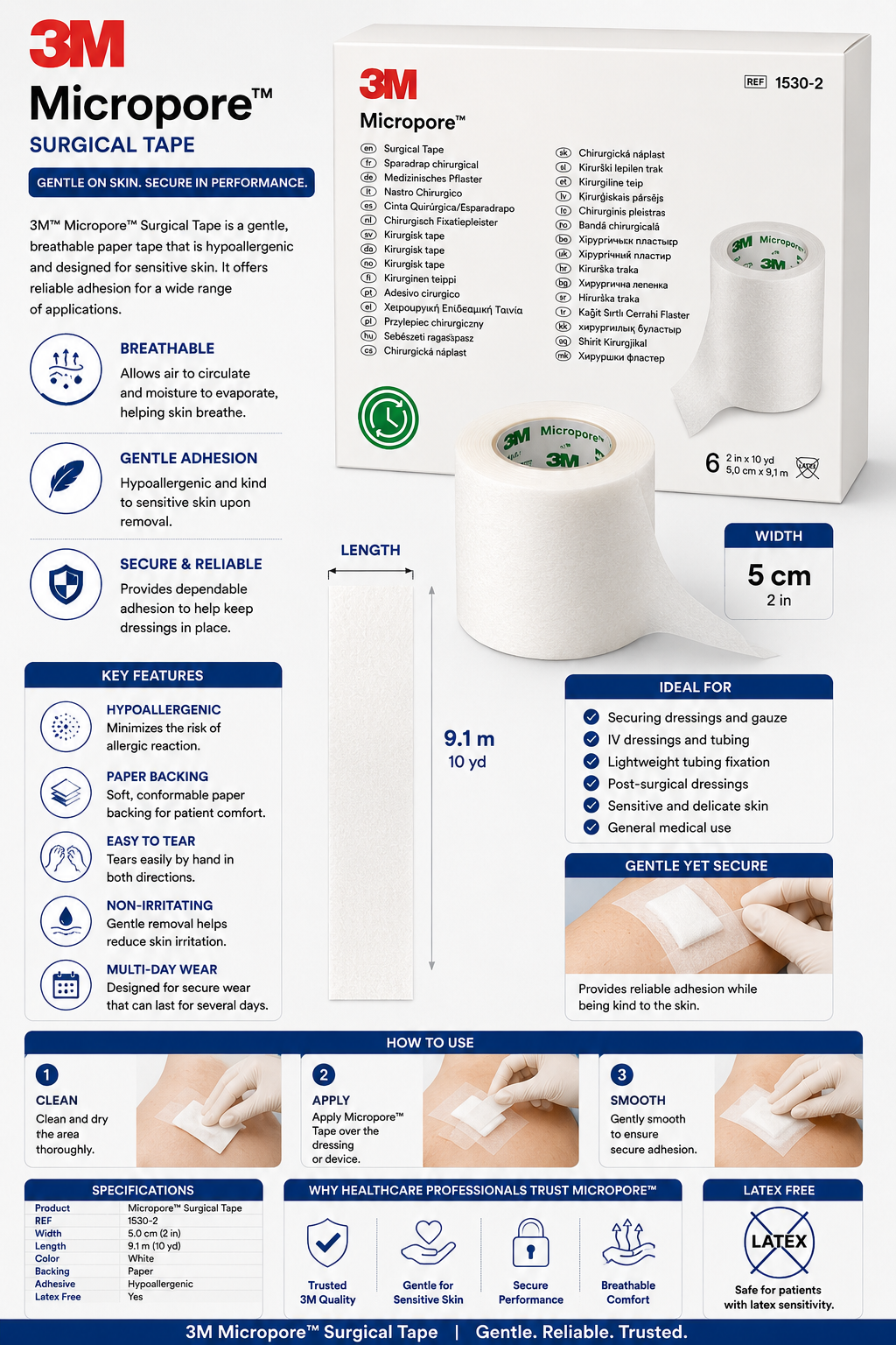 Micropore White Tape 5cm x3 + Sterile Non Woven Swabs 7.5cm x10