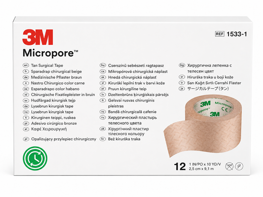 3M Micropore Tan Tape 2.5cm Box of 12 | Medical Paper Surgical Tape