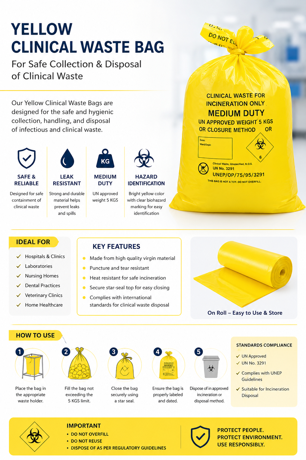 Medium Duty Clinical Waste Sacks Pack of 50 | Healthcare Waste Bags