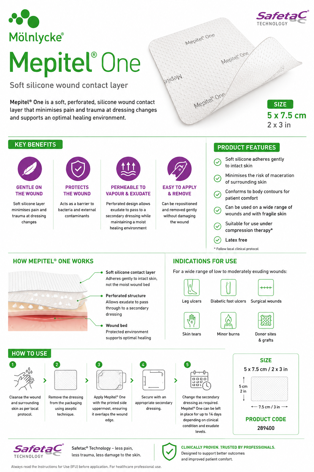 Mepitel One 5x7.5cm Box of 10 | Silicone Wound Contact Dressings