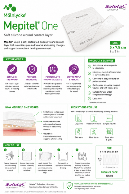 Mepitel One 5x7.5cm Box of 10 | Silicone Wound Contact Dressings