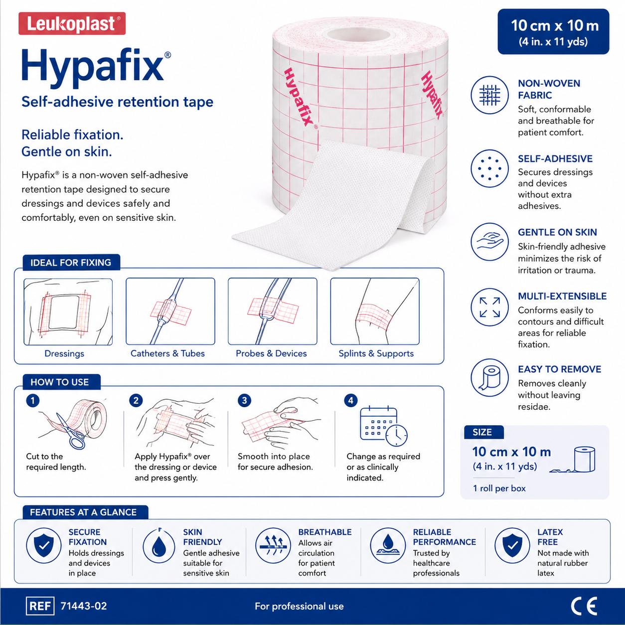 Hypafix 10cm x 10m | Self Adhesive Fixation Tape Dressing Retention