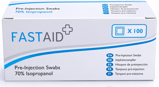FastAid Pre Injection Swabs Box of 100 | Alcohol Skin Cleansing Wipes
