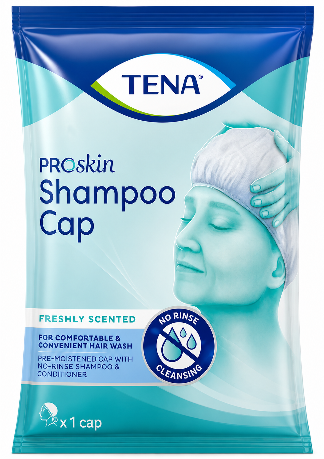 TENA Shampoo Cap x30 Case | Rinse Free Hair Wash Caps No Water Needed