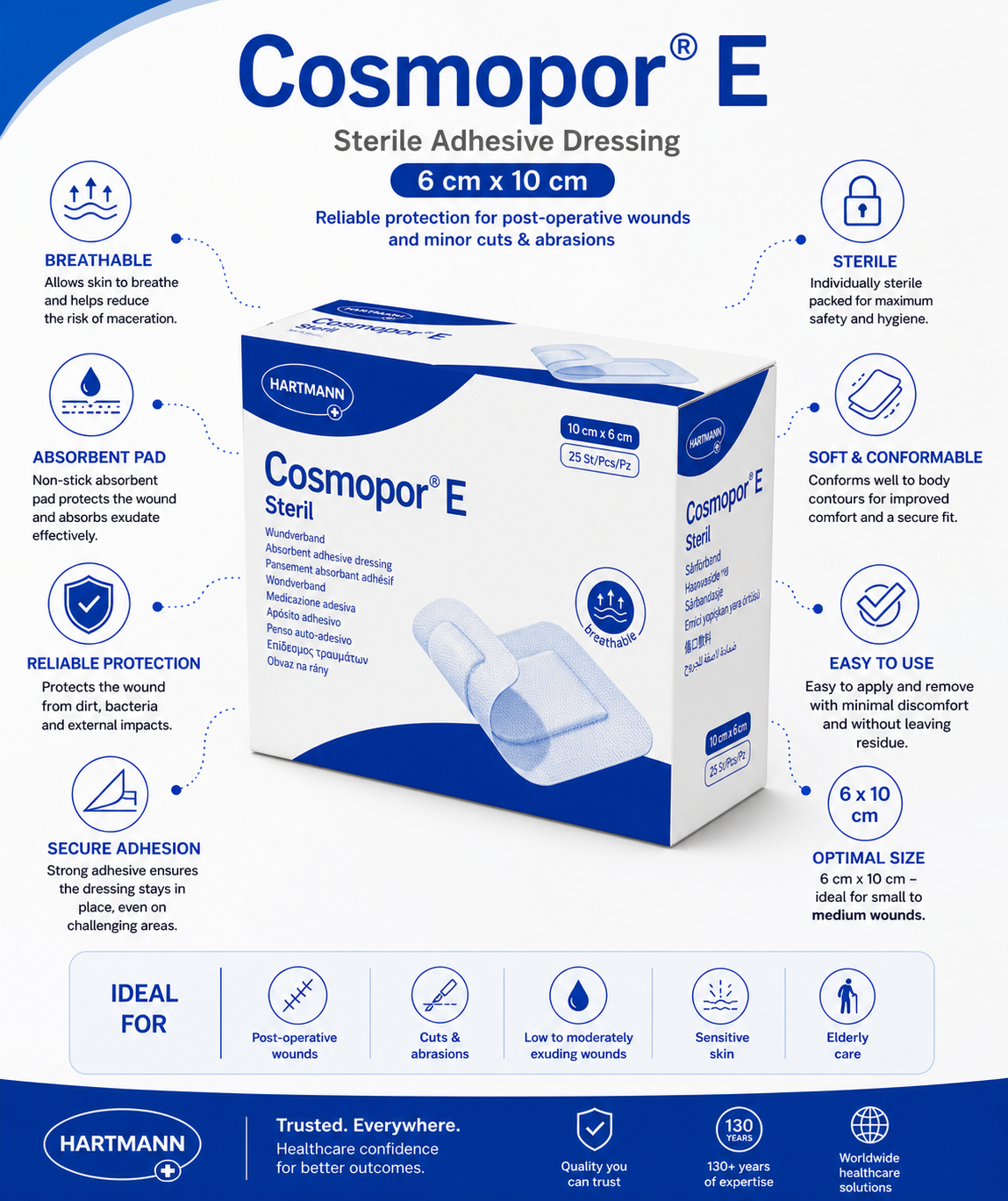 Cosmopor E 10x6cm Box of 25 | Sterile Adhesive Wound Dressings
