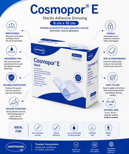 Cosmopor E 10x6cm Box of 25 | Sterile Adhesive Wound Dressings