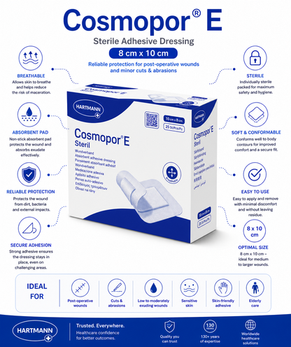 Cosmopor E 10x8cm Box of 25 | Sterile Adhesive Wound Dressings