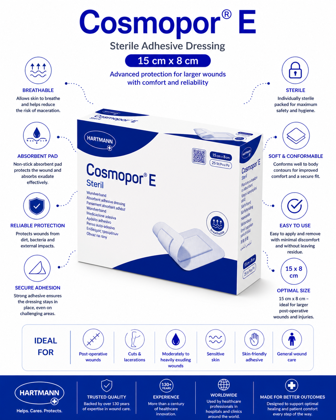 Cosmopor E 15x8cm Box of 25 | Sterile Adhesive Wound Dressings