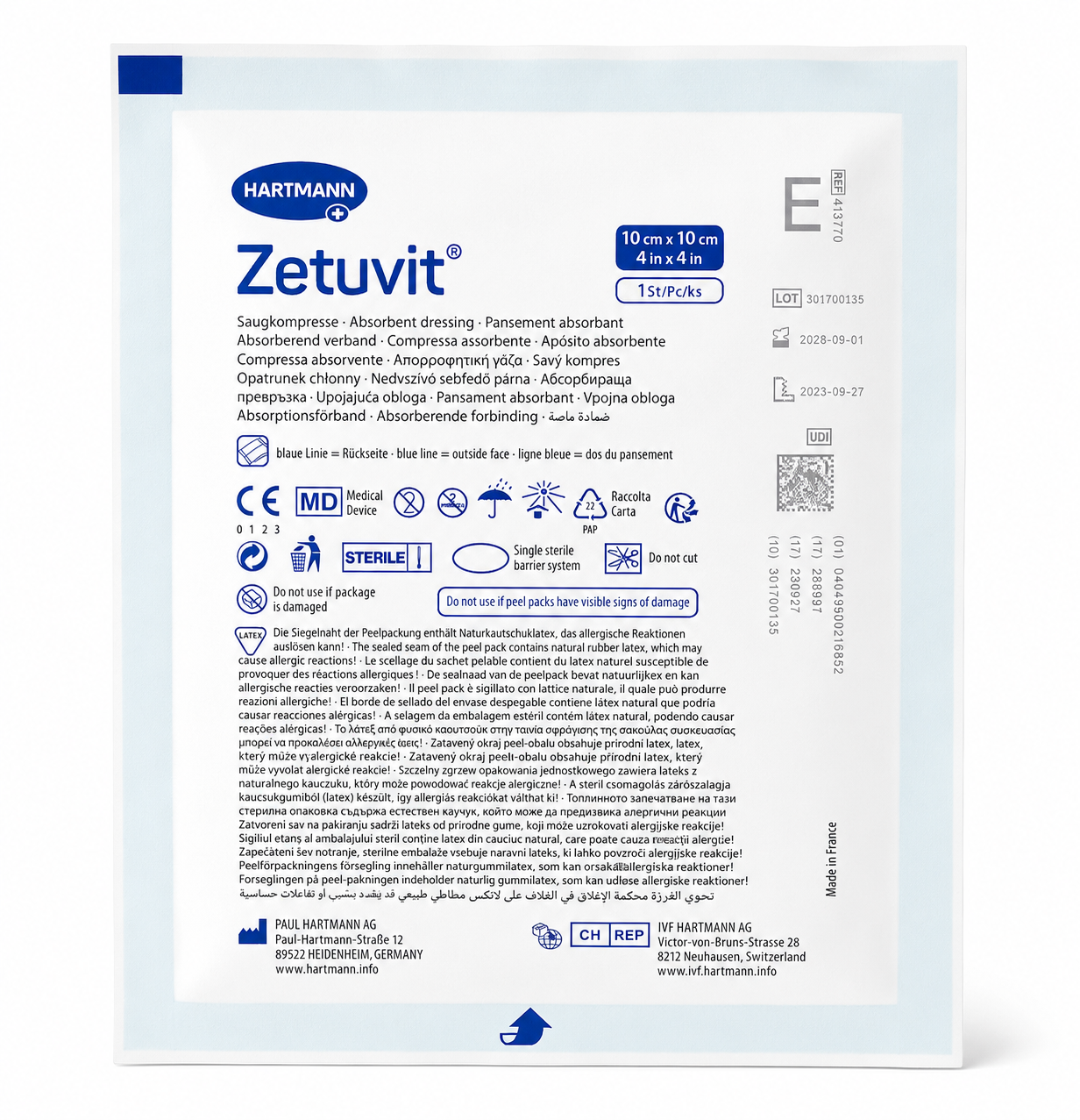 Zetuvit E Sterile 10x10cm Box of 25 | Absorbent Wound Dressings